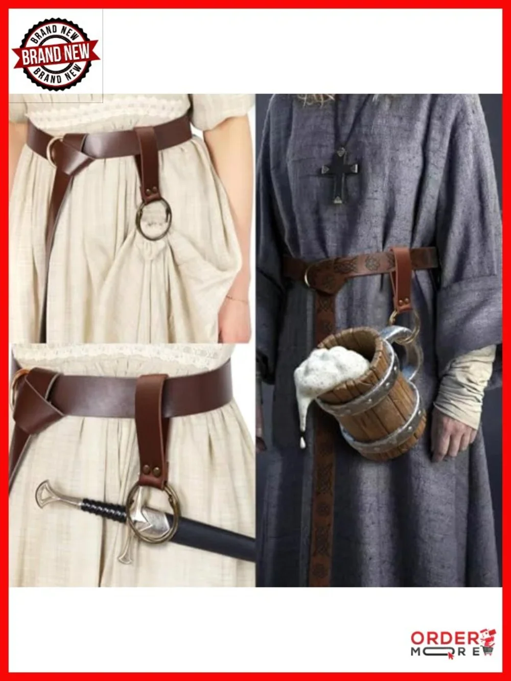 Leather Belt Pouch Medieval Costume Viking Bracer Set for Men Women